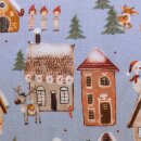 weihnachtliche BW-Webware, hellblau, Häuser,...
