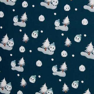 Fluffy by Mrs Mint, Schneeflocke blau, Sweat ungerauht, 125256, 295g/m²