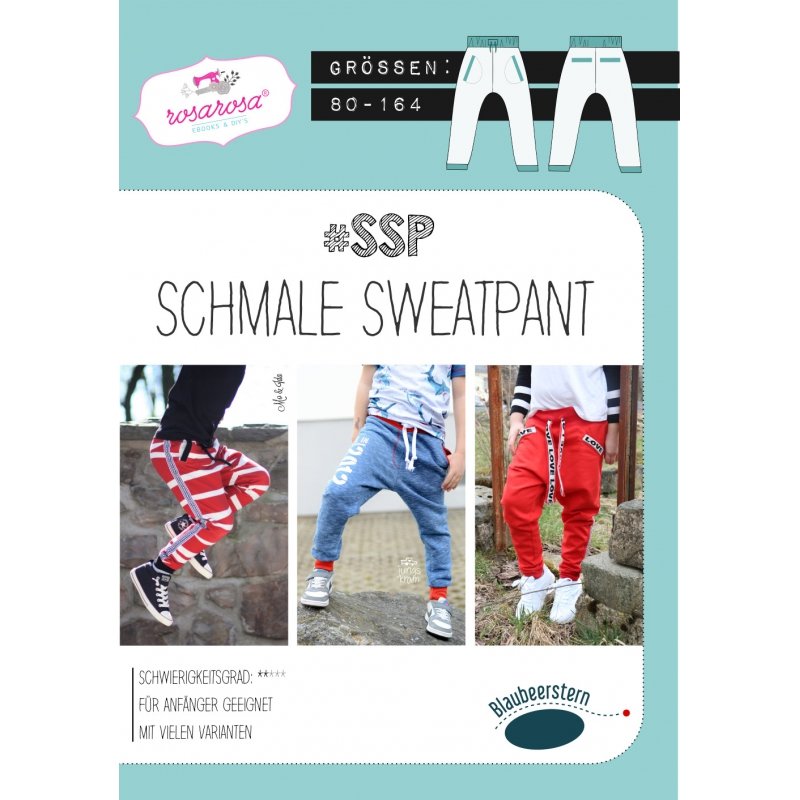 SSP - Schmale Sweatpant rosarosa, Gr. 80-164, Papierschnittmuster