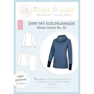 Papierschnittmuster lillesol women No.32 Shirt mit Kuschelkragen *mit Video-Nähanleitung*, Gr. 34-50