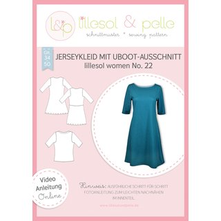 Papierschnittmuster lillesol women No.22 Jerseykleid mit Uboot-Ausschnitt *mit Video-Nähanleitung* Gr. 34-50