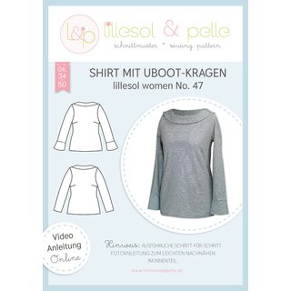 Papierschnittmuster lillesol women No.47 Shirt mit Uboot-Kragen *mit Video-Nähanleitung*, Gr. 34-50