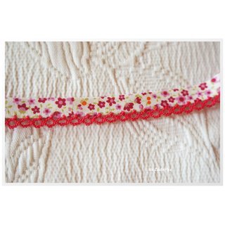 Schrägband mit Häkelborte, rosa/pink, Blümchen, 3m-Stück