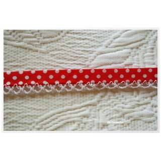 Schrägband mit Häkelborte, Punkte, rot, 2m-Stück