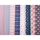 bedruckte Baumwolle mit Streifen, weiß/rosa, Kim, 135010, 130g/m²