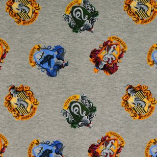 Harry Potter Jersey, graumelange, Wappen, Lizensstoff, 2050030001, RESTSTÜCK 95cm
